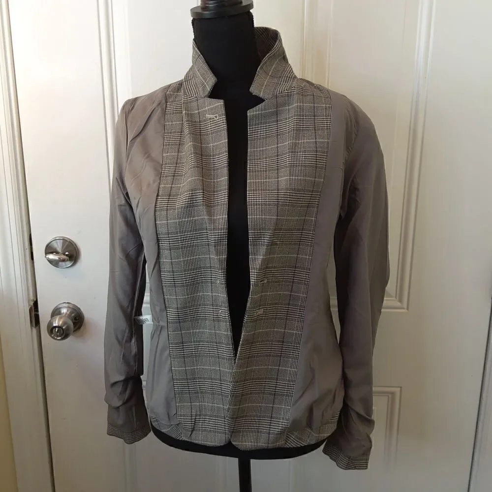 Cato two button front black charcoal gray and purple plaid jacket
